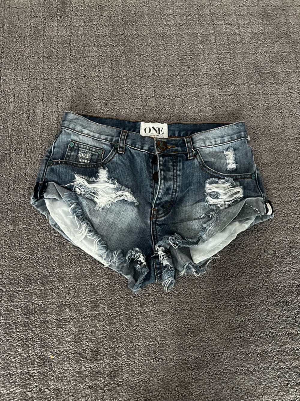 One Teaspoon Distressed Cutoff Jean Shorts in Medium Blue